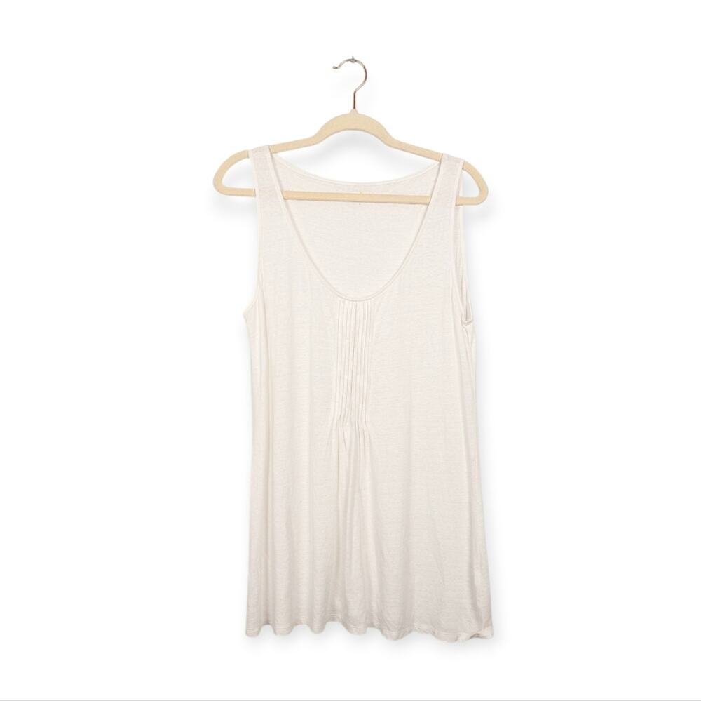Garnet Hill White Linen & Modal Pintuck Tank Top Size M
